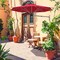 Gymax 8FT Patio Wall Mounted Cantilever Umbrella Parsol w/ Adjustable Pole Burgundy